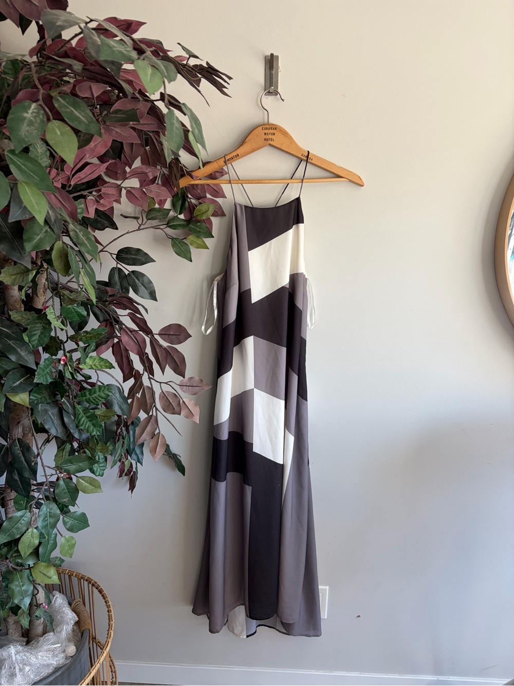 RW.CO spaghetti Strap Colorblock Maxi Dress in Black, Gray & White